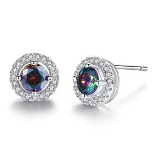 1 CT Round Rainbow Mystic Topaz Silver Earrings